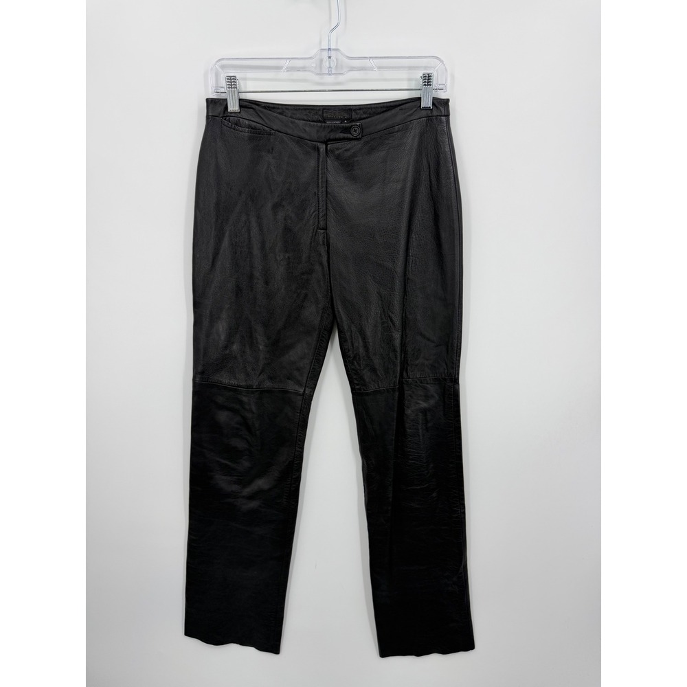 BCBG Max‎ Azria Leather Pants Women 4 Black Straight Leg Mid Rise Trousers
